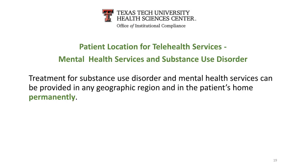 patient location for telehealth services mental