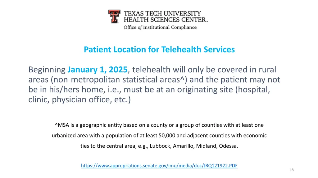 patient location for telehealth services