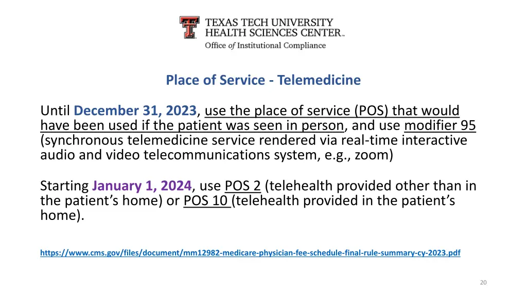 place of service telemedicine