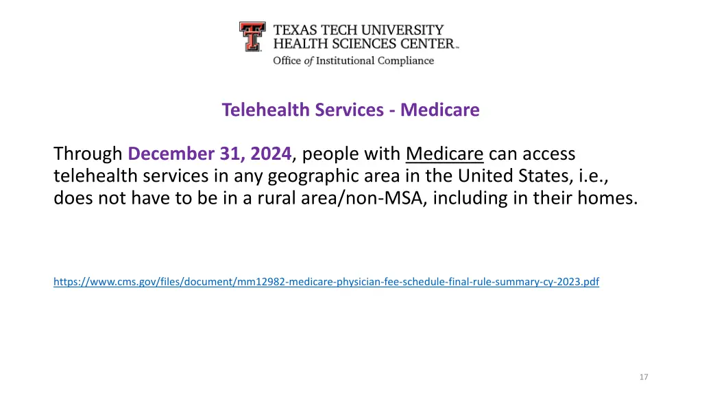 telehealth services medicare