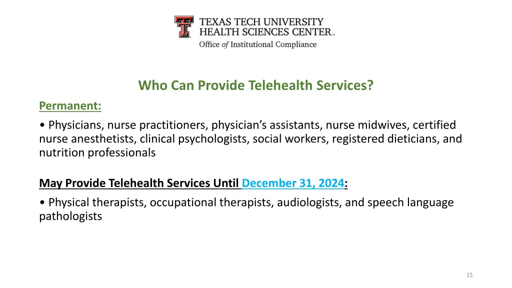 who can provide telehealth services