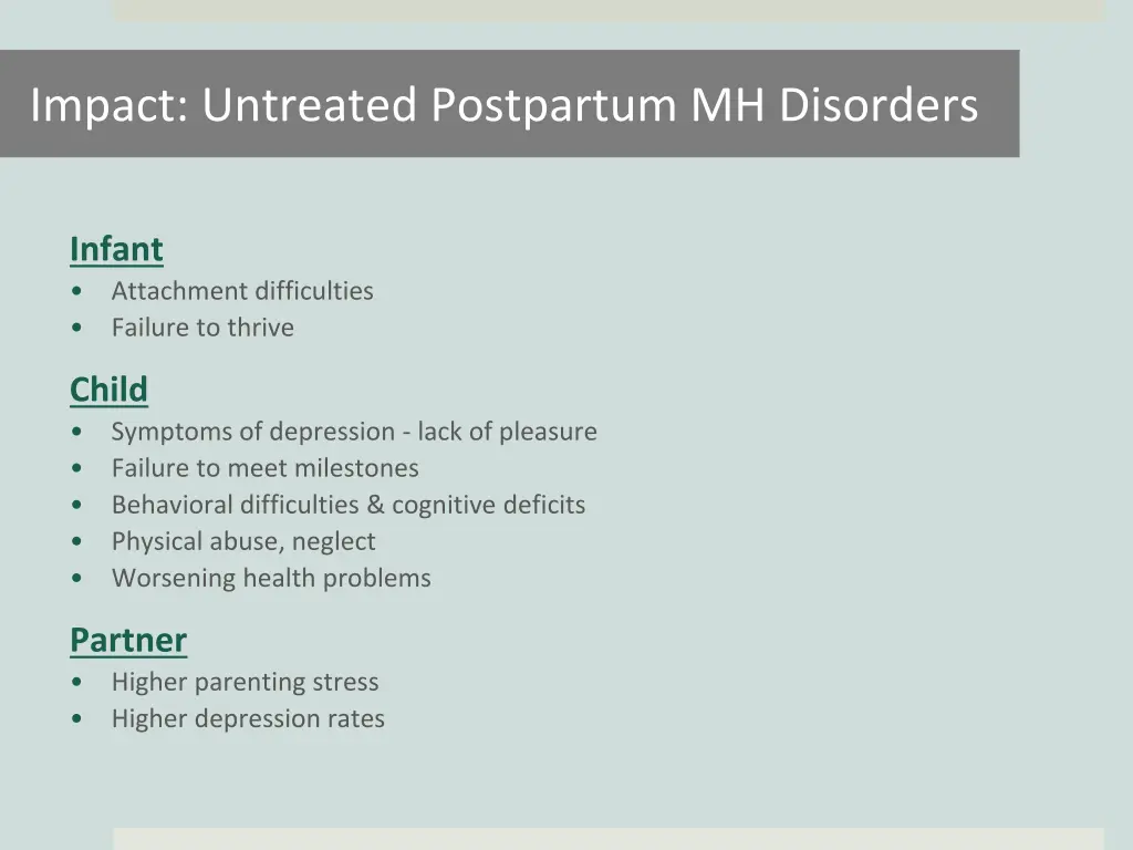 impact untreated postpartum mh disorders