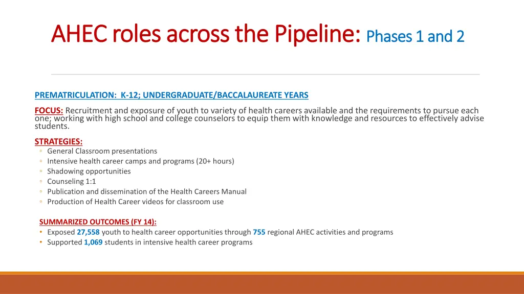 ahec roles across the pipeline ahec roles across