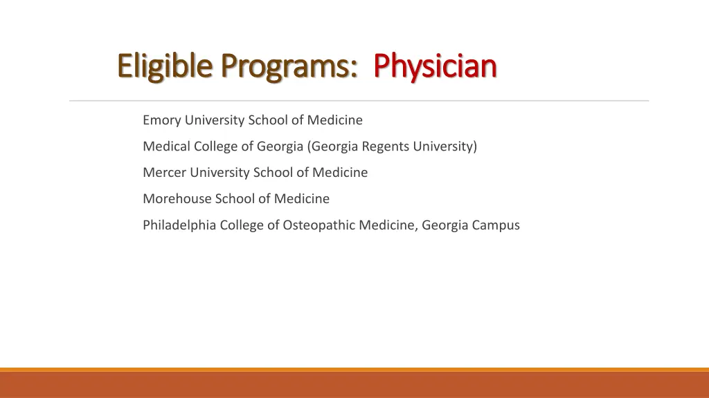 eligible programs eligible programs physician