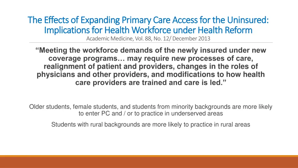 the effects of expanding primary care access