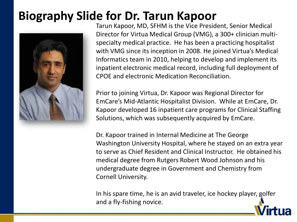 biography slide for dr tarun kapoor tarun kapoor