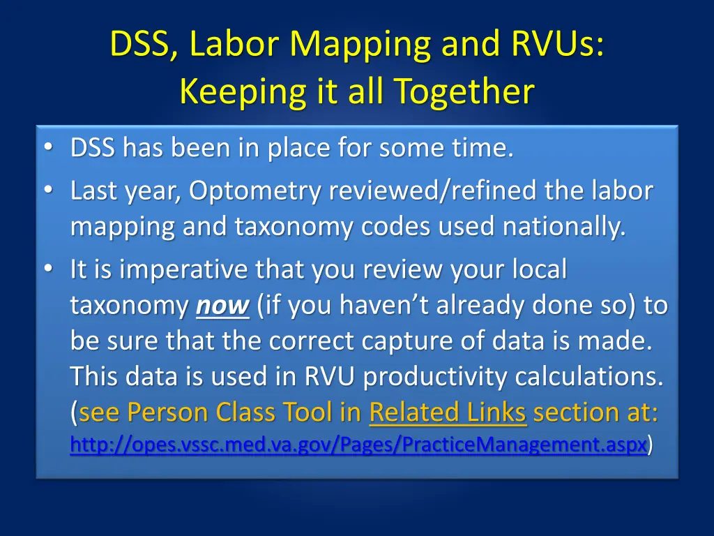 dss labor mapping and rvus keeping it all together