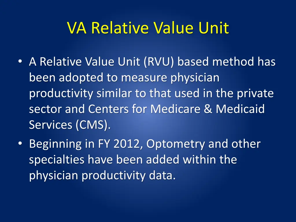 va relative value unit