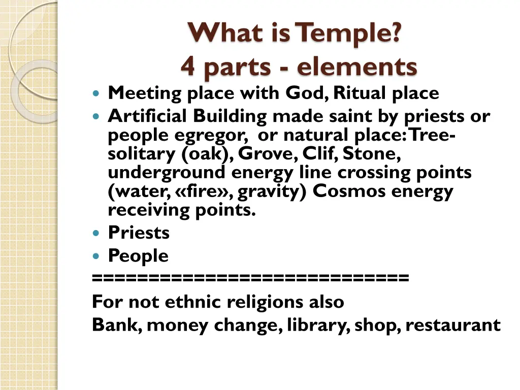 what istemple 4 parts elements meeting place with