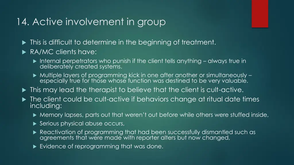 14 active involvement in group