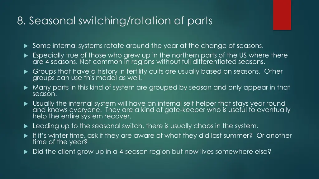 8 seasonal switching rotation of parts