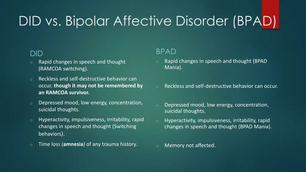 did vs bipolar affective disorder bpad