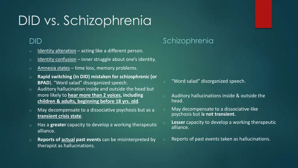 did vs schizophrenia