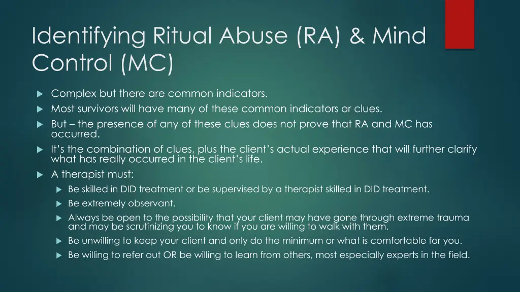 identifying ritual abuse ra mind control mc