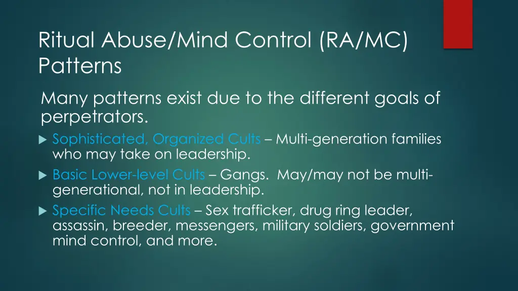 ritual abuse mind control ra mc patterns many