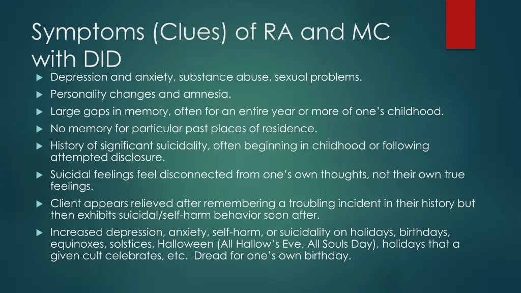 symptoms clues of ra and mc with did depression