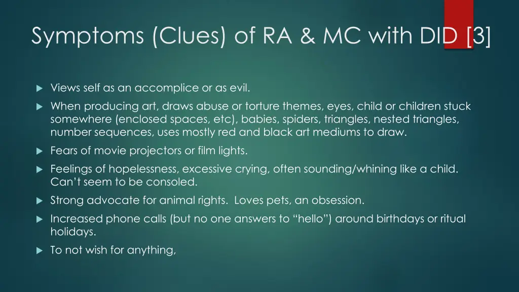 symptoms clues of ra mc with did 3