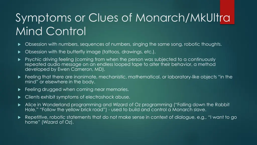 symptoms or clues of monarch mkultra mind control