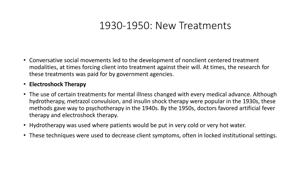 1930 1950 new treatments