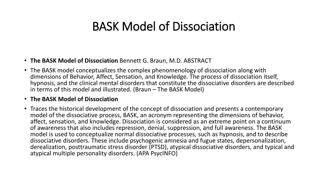 bask model of dissociation bask model