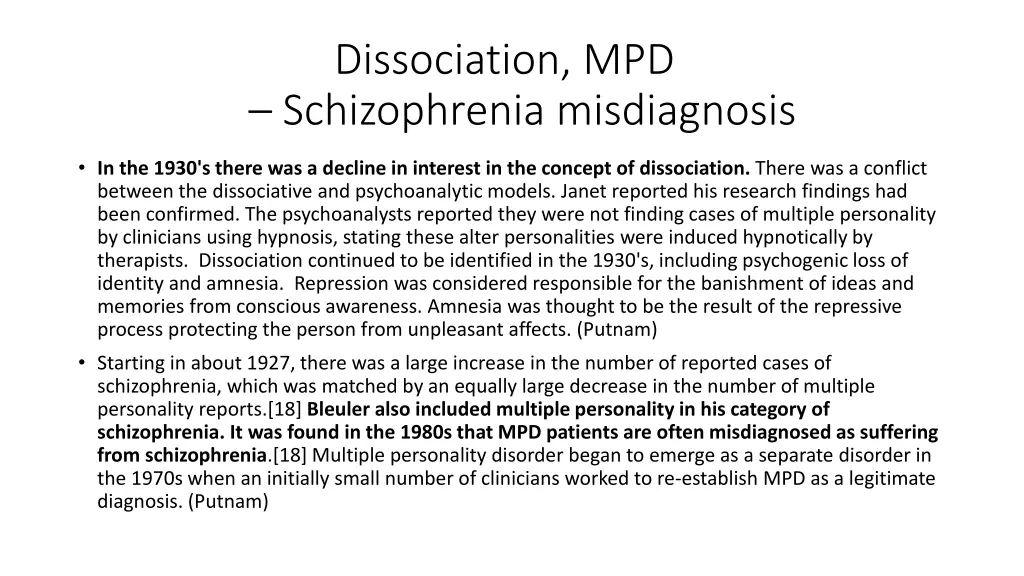 dissociation mpd schizophrenia misdiagnosis