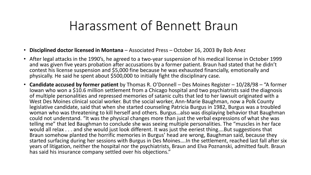 harassment of bennett braun