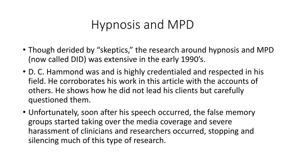 hypnosis and mpd