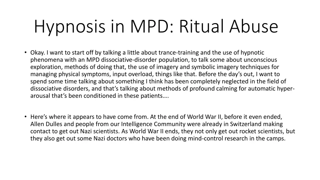 hypnosis in mpd ritual abuse 1