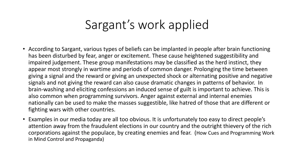 sargant s work applied