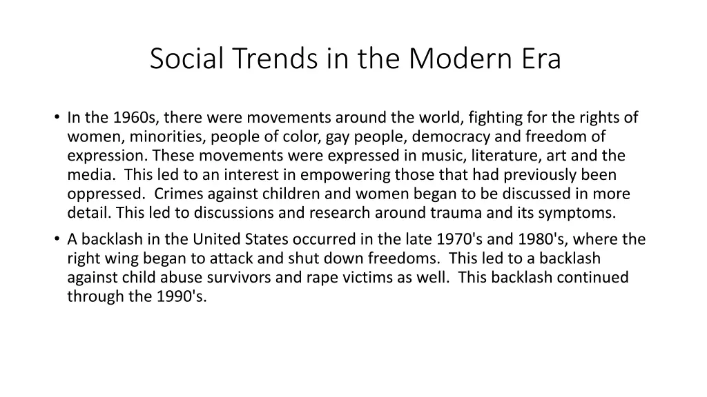 social trends in the modern era