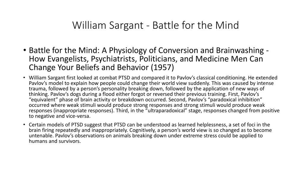 william sargant battle for the mind