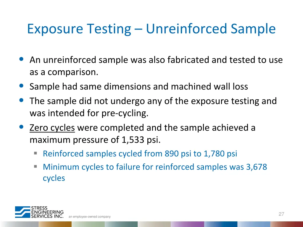 exposure testing unreinforced sample