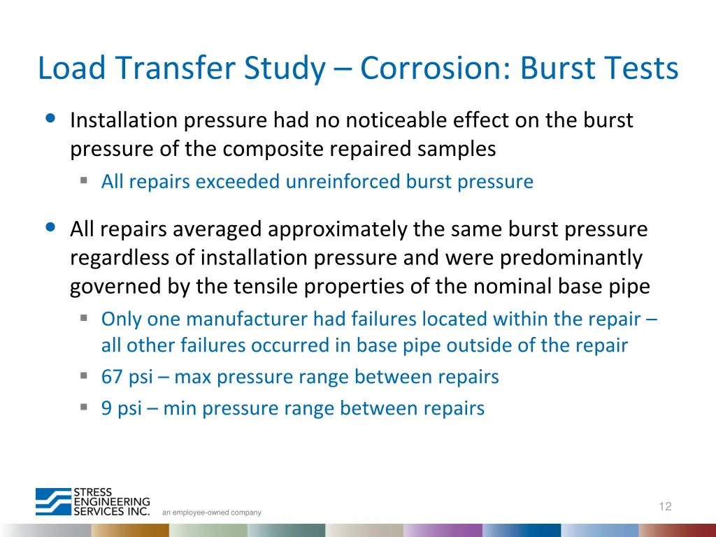 load transfer study corrosion burst tests