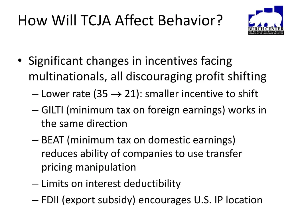 how will tcja affect behavior