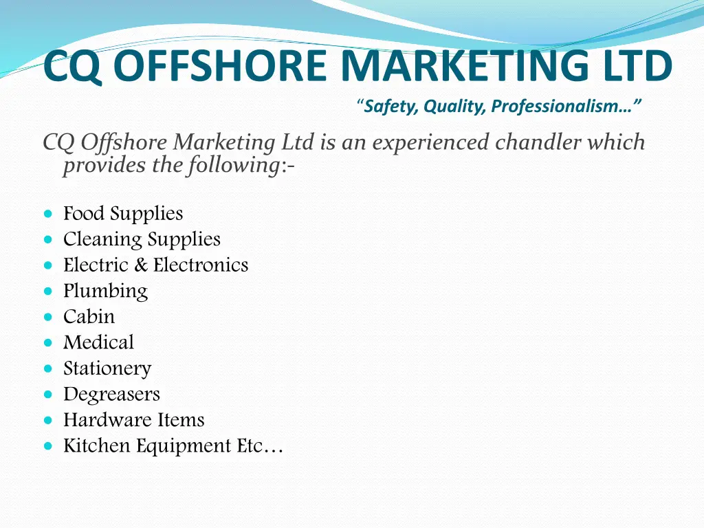 cq offshore marketing ltd safety quality