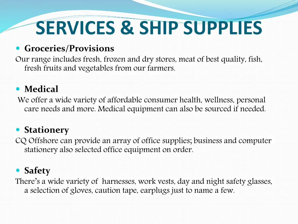 services ship supplies