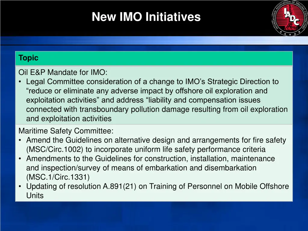 new imo initiatives