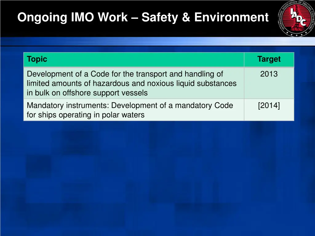 ongoing imo work safety environment