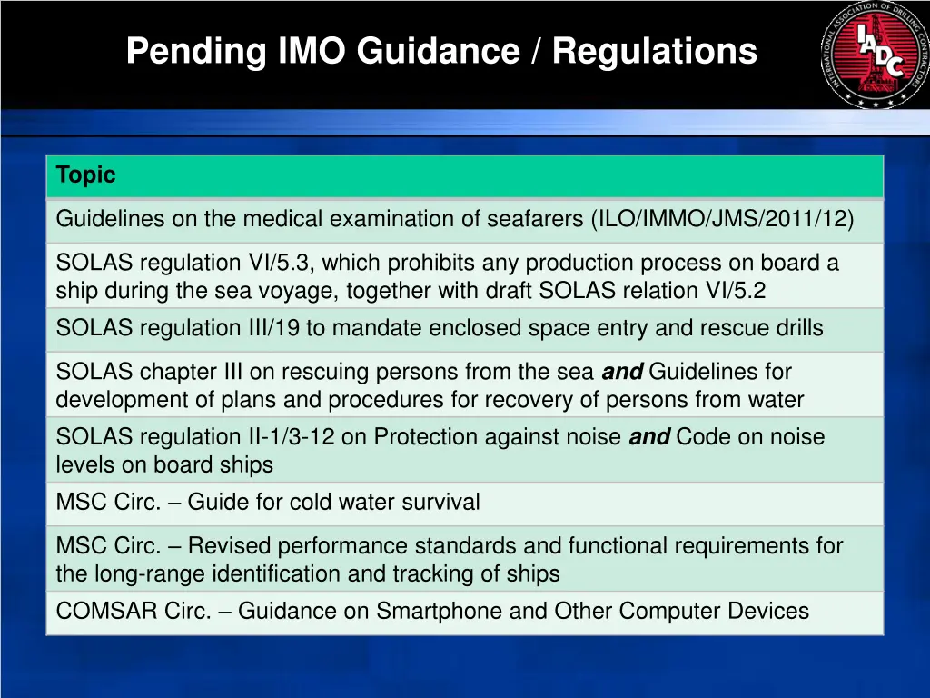 pending imo guidance regulations