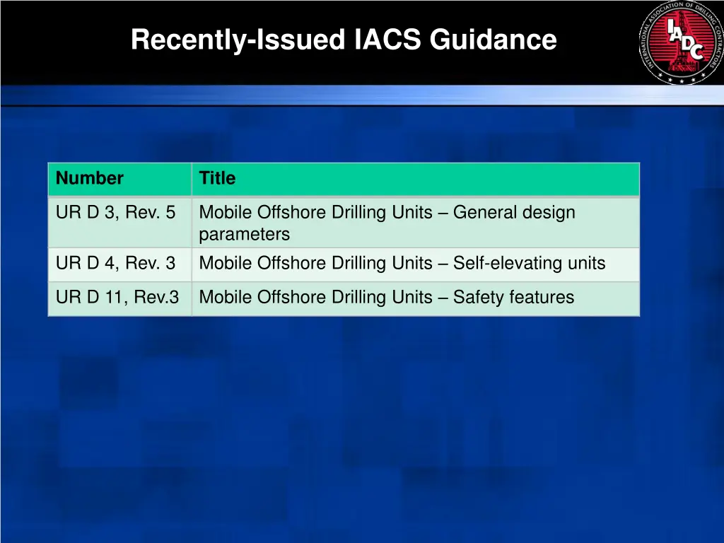 recently issued iacs guidance