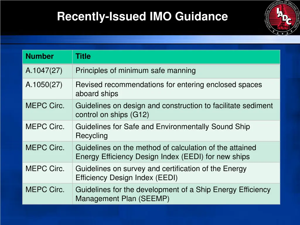 recently issued imo guidance