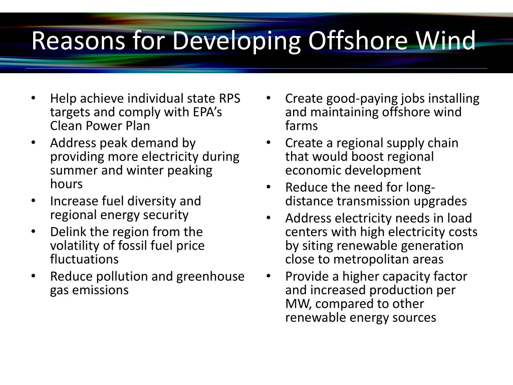 reasons for developing offshore wind