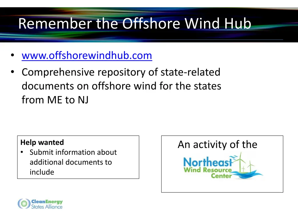 remember the offshore wind hub