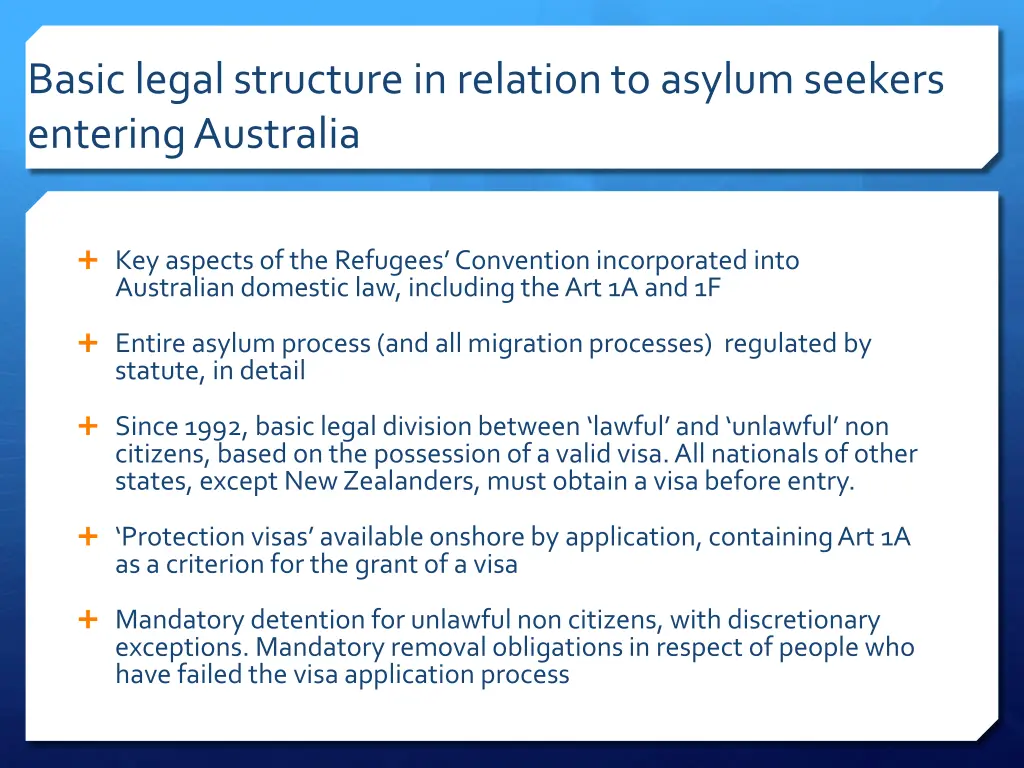 basic legal structure in relation to asylum