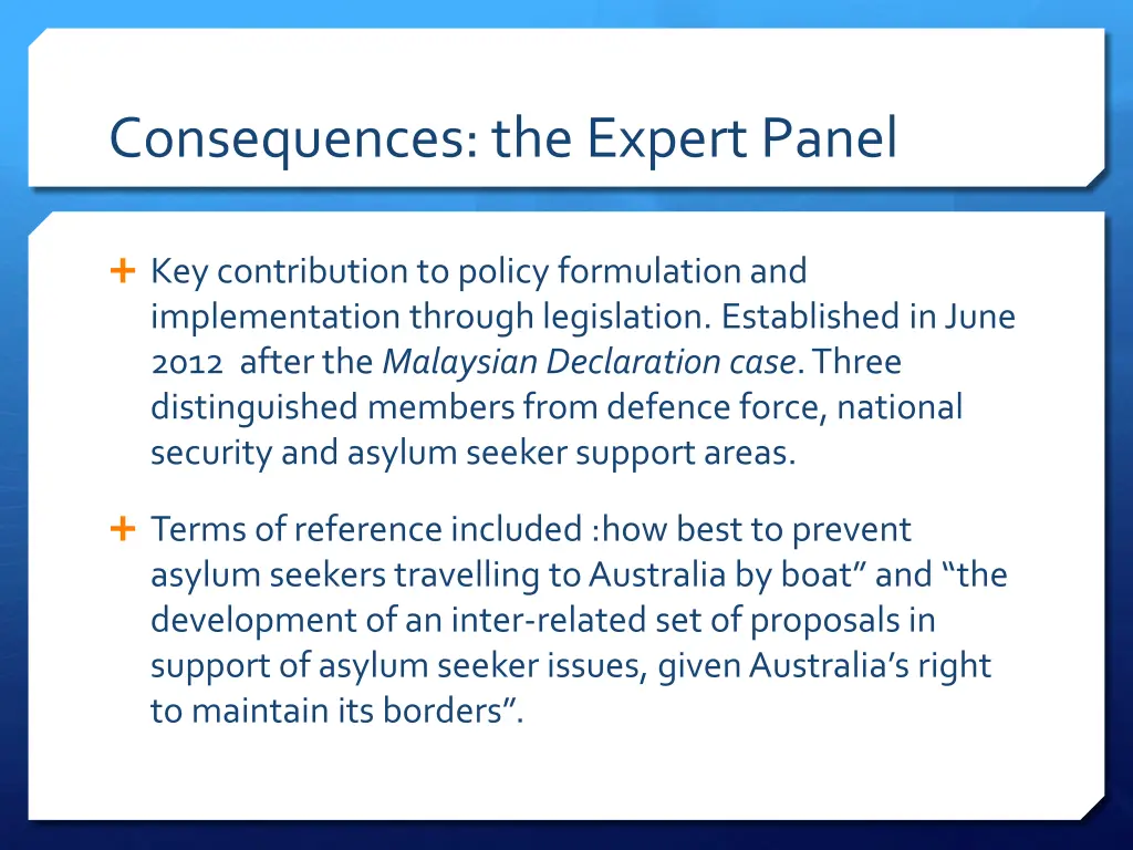 consequences the expert panel