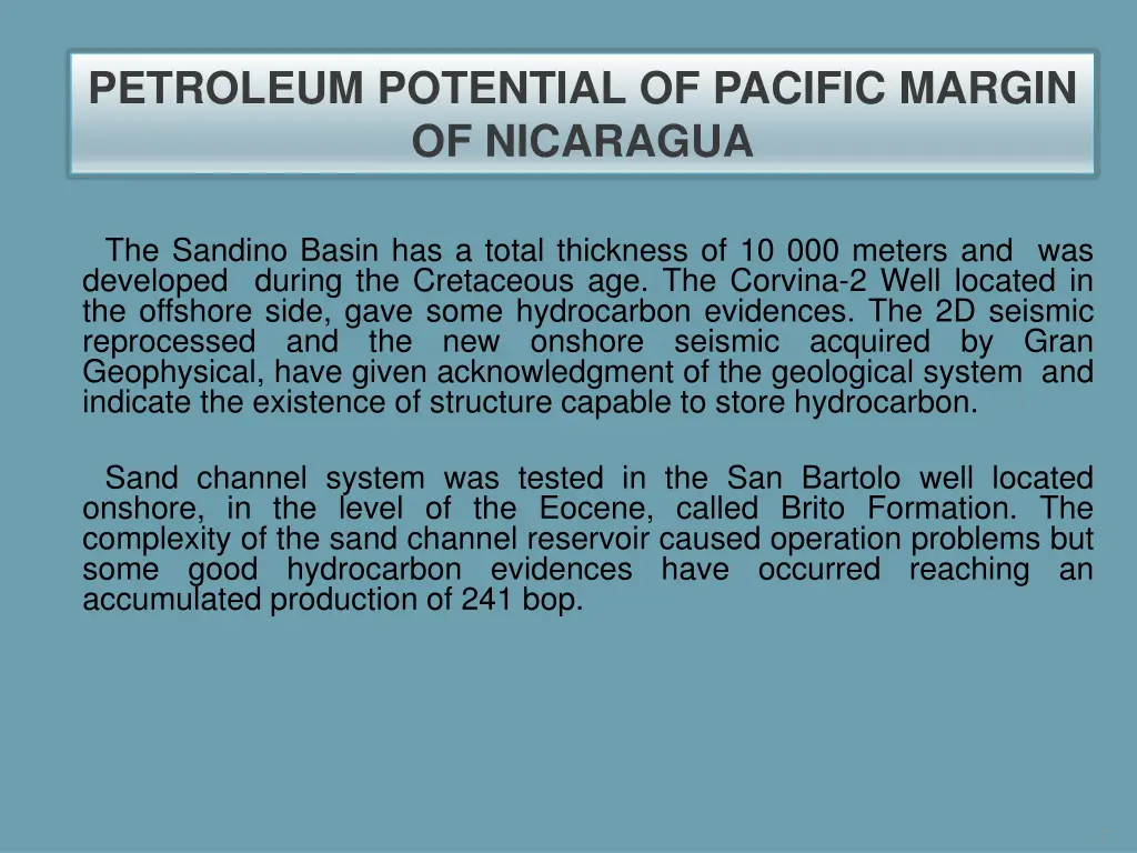 petroleum potential of pacific margin of nicaragua