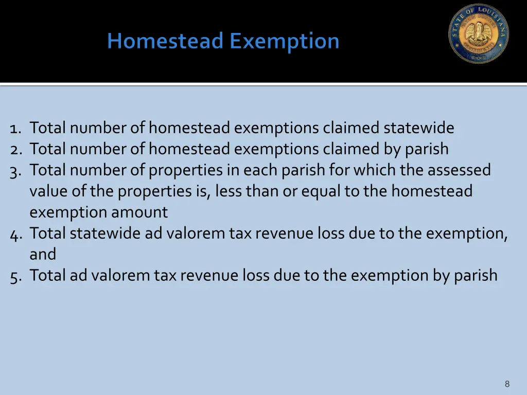 1 total number of homestead exemptions claimed