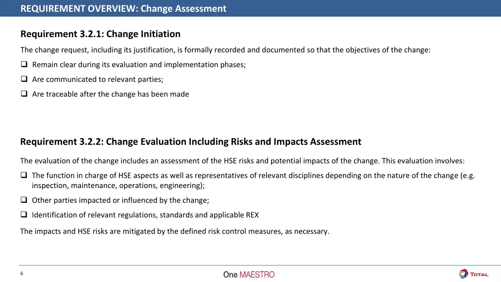 requirement overview change assessment