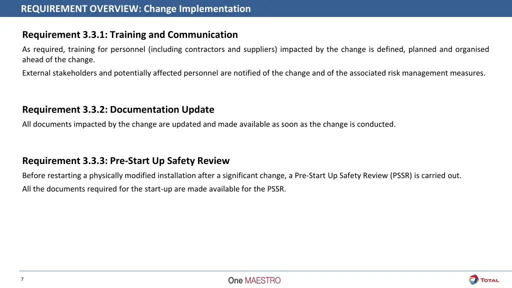 requirement overview change implementation