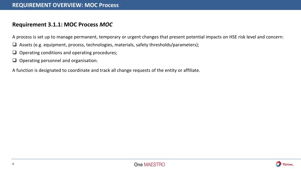 requirement overview moc process